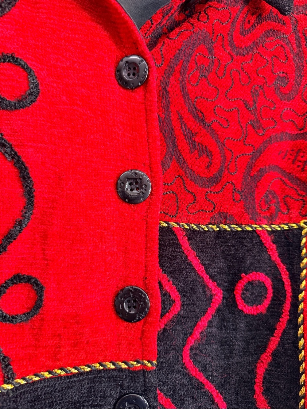 Carrie Allen Vintage Embroidered Tapestry Cropped Jacket Red Black Size M - Picture 2 of 10